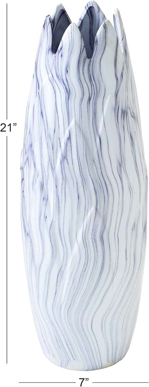 DecMode 21" Marbled White Ceramic Vase with Angled Edge Opening