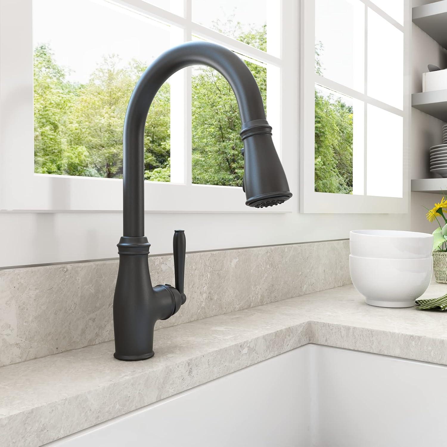 BOCCHI Belsena Matte Black Single Handle Deck-mount Pull-down Kitchen Faucet with Sprayer
