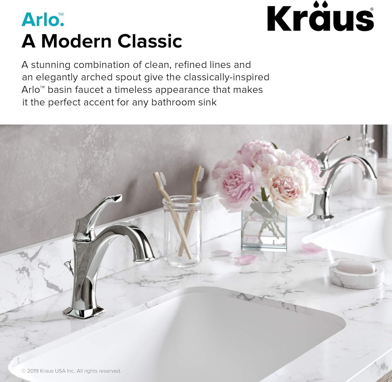 Kraus Arlo Single Hole 1-Handle WaterSense Bathroom Sink Faucet with Drain and Deck Plate