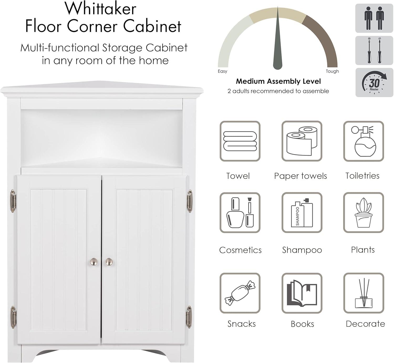 White MDF Lockable Corner Cabinet with Adjustable Shelving