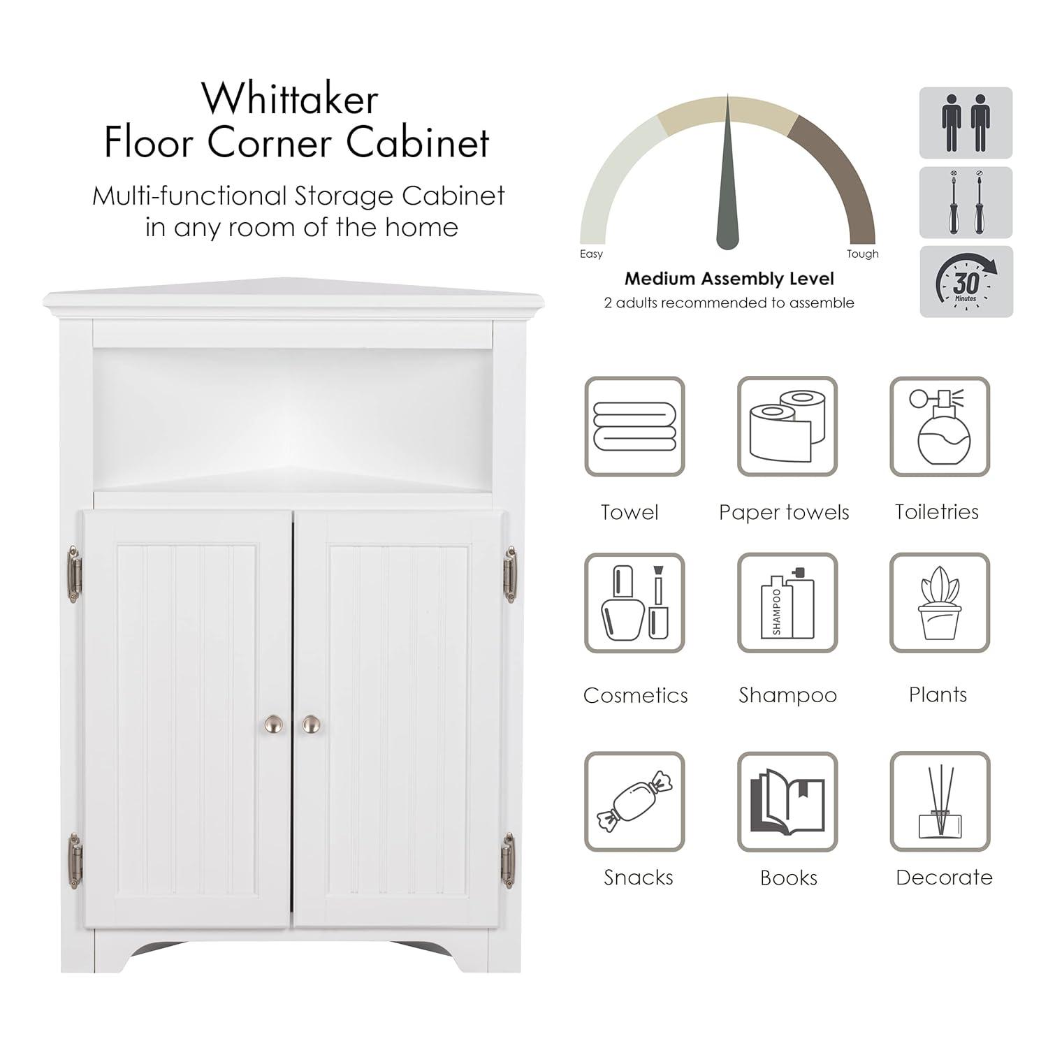 UTEX Bathroom Corner Storage Cabinet, Small Floor Corner Cabinet with Doors and Adjustable Shelves, Freestanding Narrow Cabinet Organizer for Bathroom, Kitchen, Living Room, White