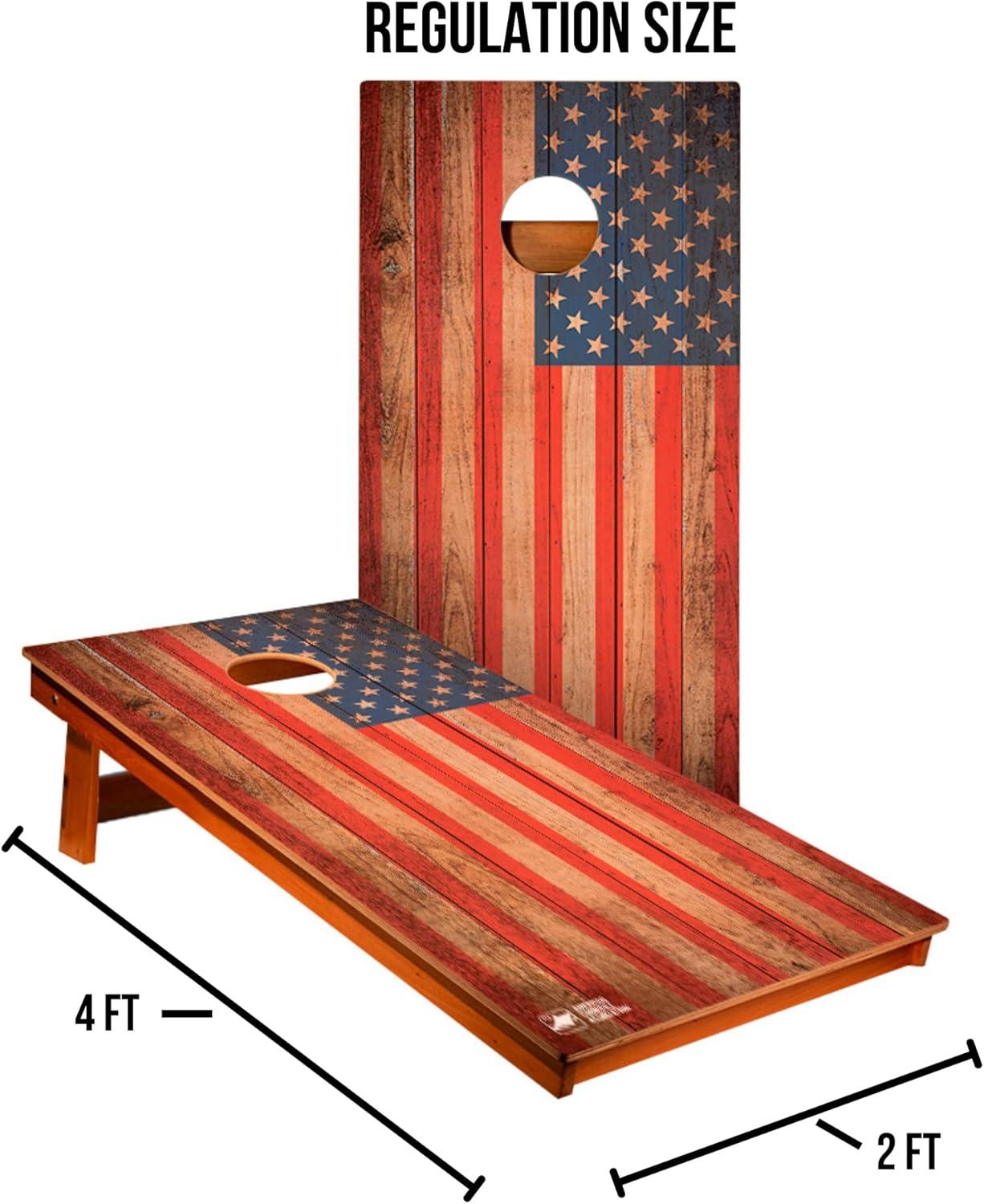 Rustic American Flag Distressed Wood Cornhole Boards Set