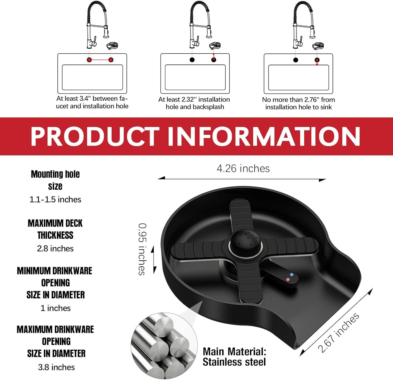 Matte Black Stainless Steel Kitchen Sink Glass Rinser