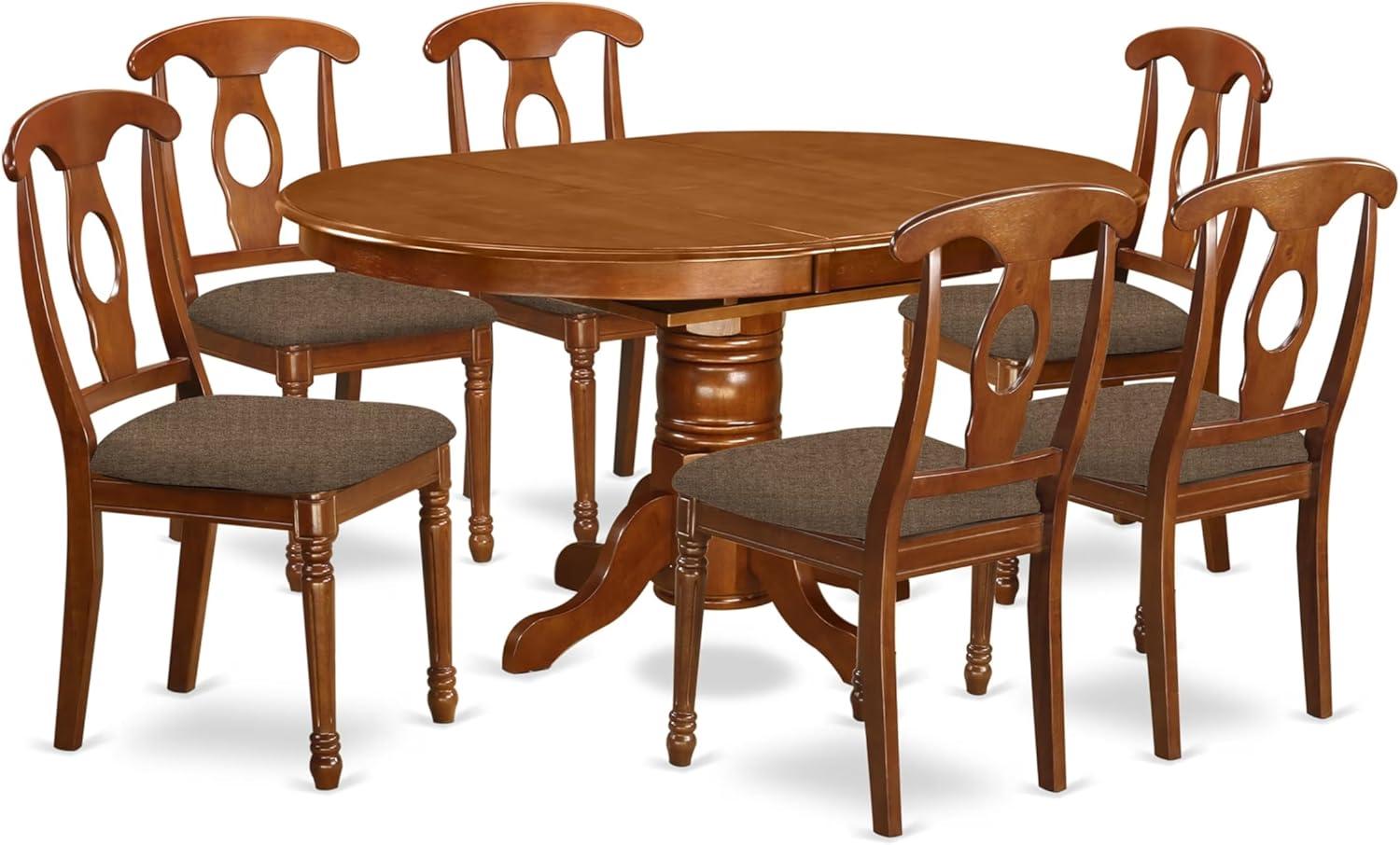 East West Furniture AVNA7-SBR-C 7 Piece Dining Room Set-Dining Table With Leaf and 6 Dining Chairs