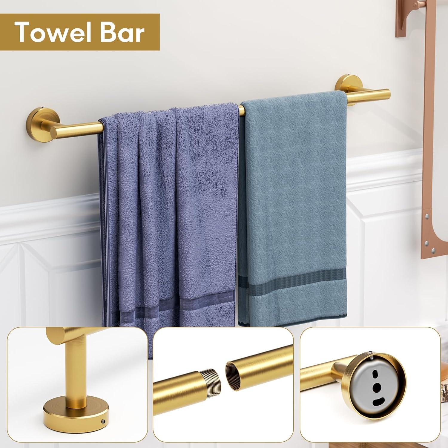 Brushed Gold 5-Piece Stainless Steel Bathroom Hardware Set