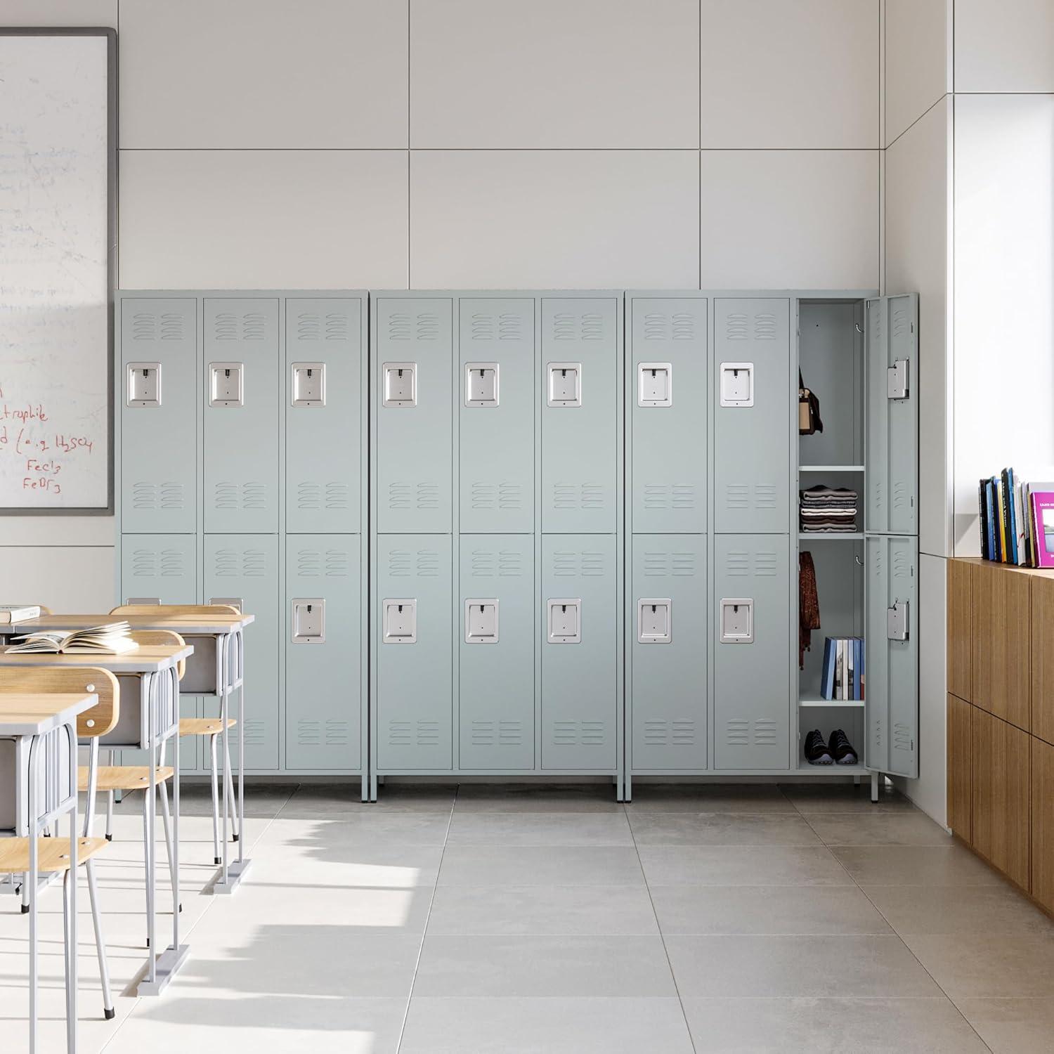 STANI Metal Lockers for Employees with Lock, 6 Doors Tall Steel Storage Locker with Shelves, Lockable Steel Cabinet for School Gym Office Garage (Grey, 6 Doors)