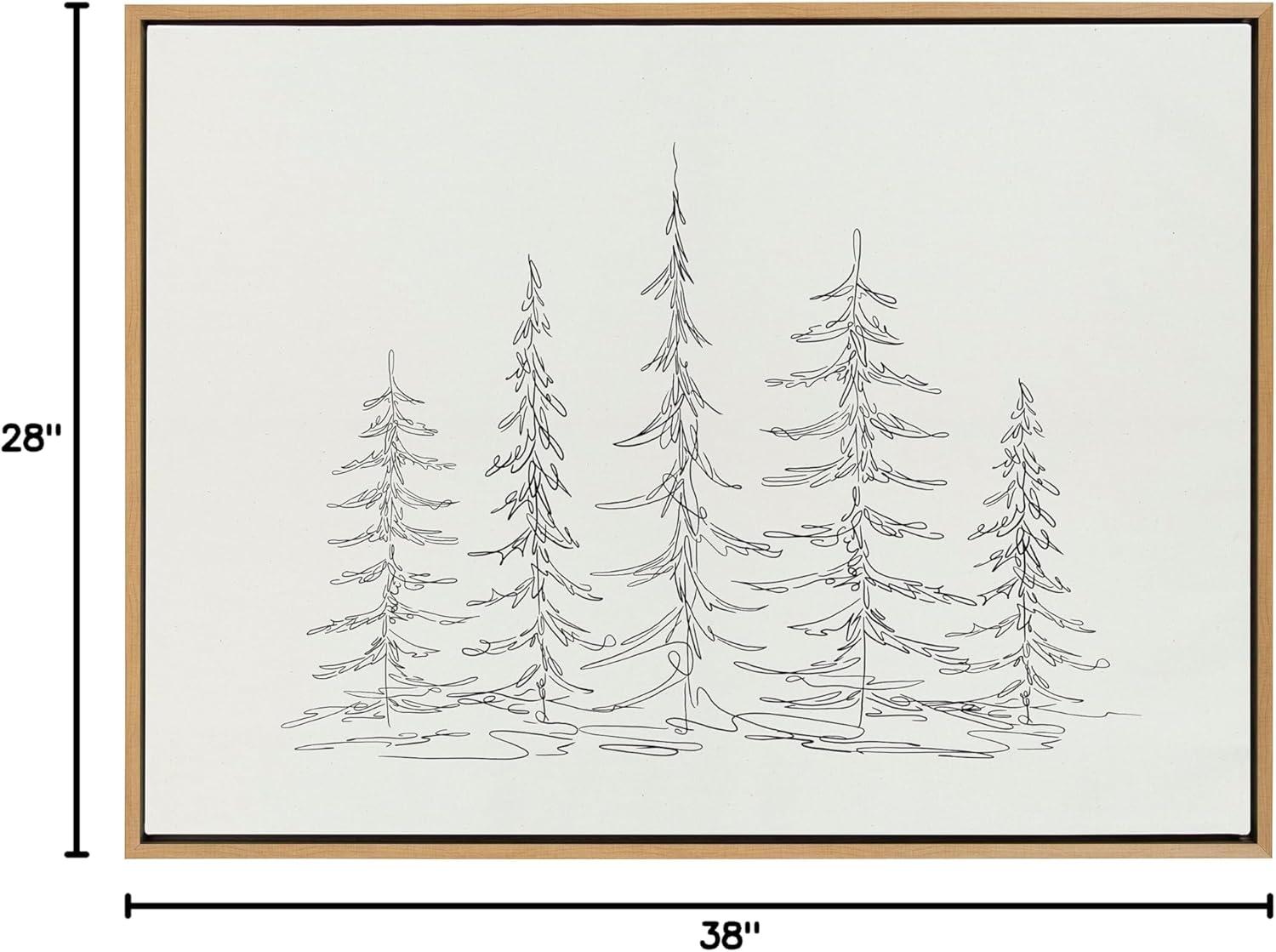 Minimalist Evergreen Trees Sketch Natural Framed Canvas Wall Art, 28x38