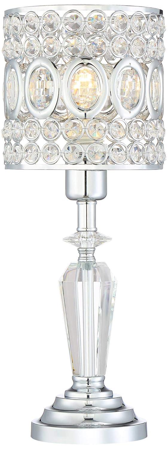 Vienna Full Spectrum Tori Modern Accent Table Lamp 17" High Chrome Silver Clear Crystal Drum Shade for Bedroom Bedside Nightstand Office  Family Room