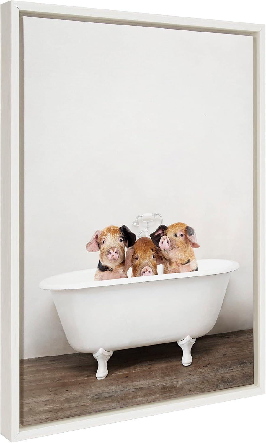 Three Little Pigs in Vintage Bathtub Framed Canvas Art