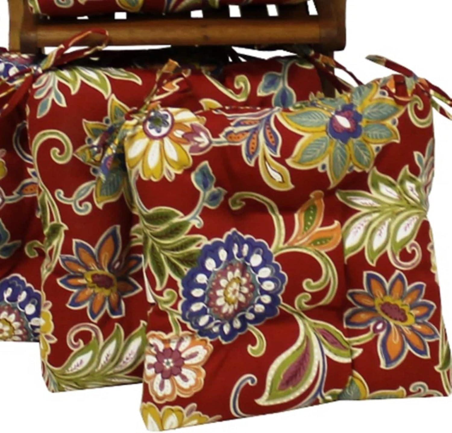 Blazing Needles 916X16SQ-T-2CH-REO-28 16 in. Spun Polyester Patterned Outdoor Square Tufted Chair Cushions, Skyworks Caribbean - Set of 2