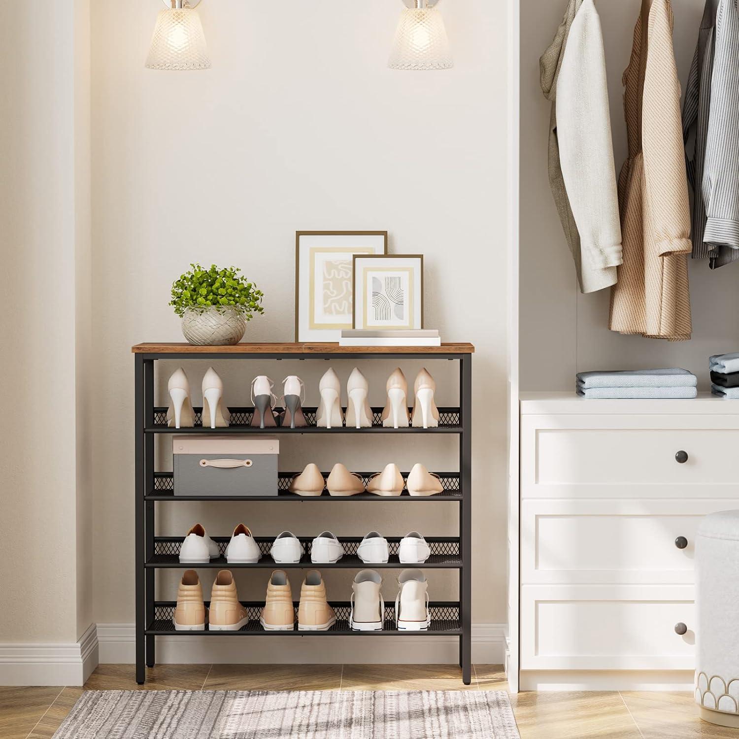 Rustic Brown and Black 5-Tier Metal Shoe Rack