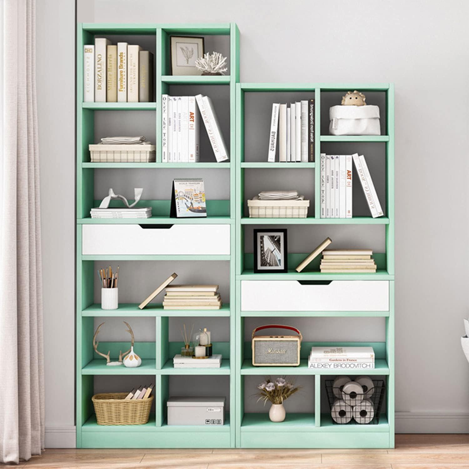 Tiffany Green 71" MDF Open Shelf Bookcase with Drawer