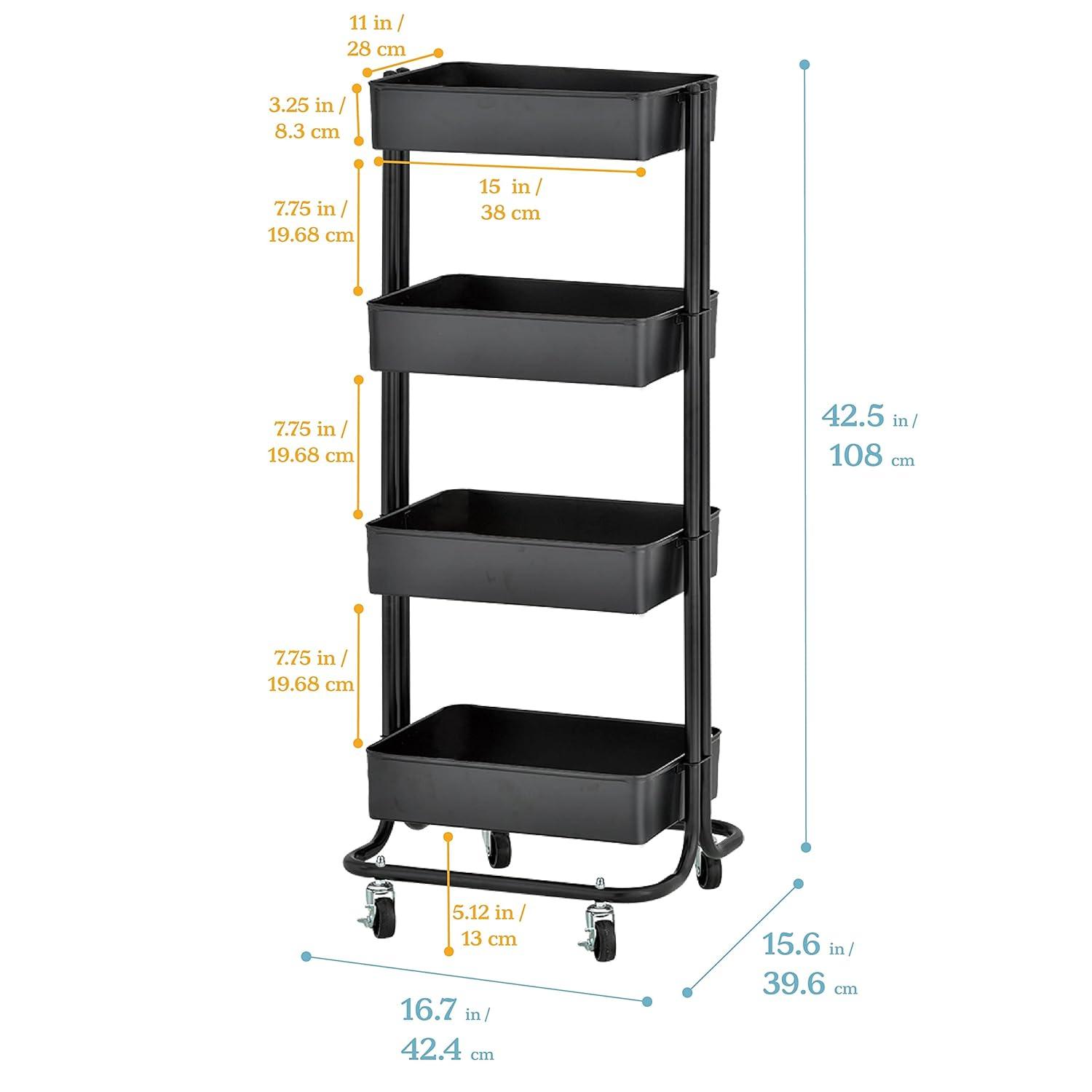 ECR4Kids 4-Tier Metal Rolling Utility Cart - Mobile Storage Organizer