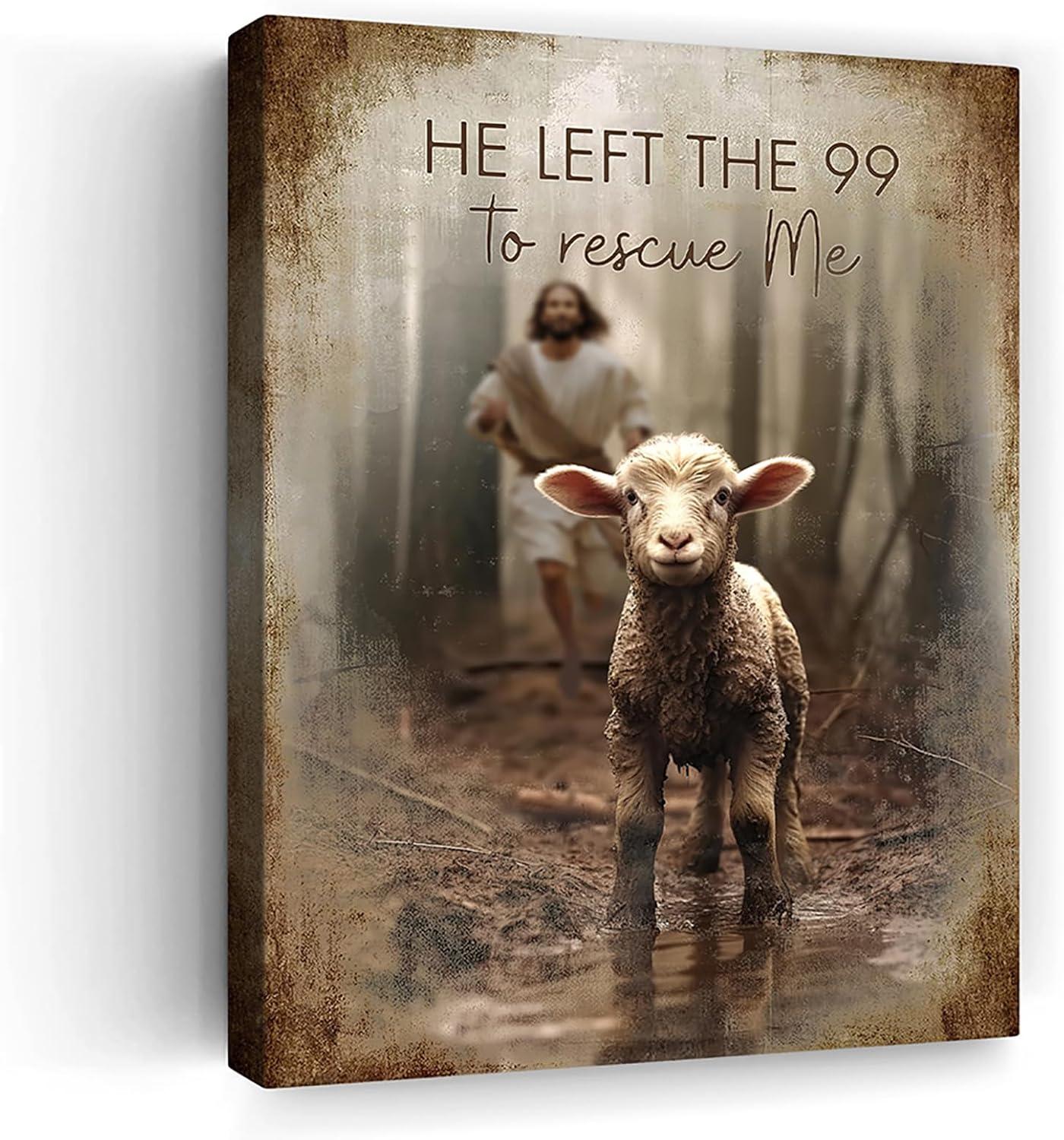 Jesus Running After Lost Lamb Canvas Print with Quote