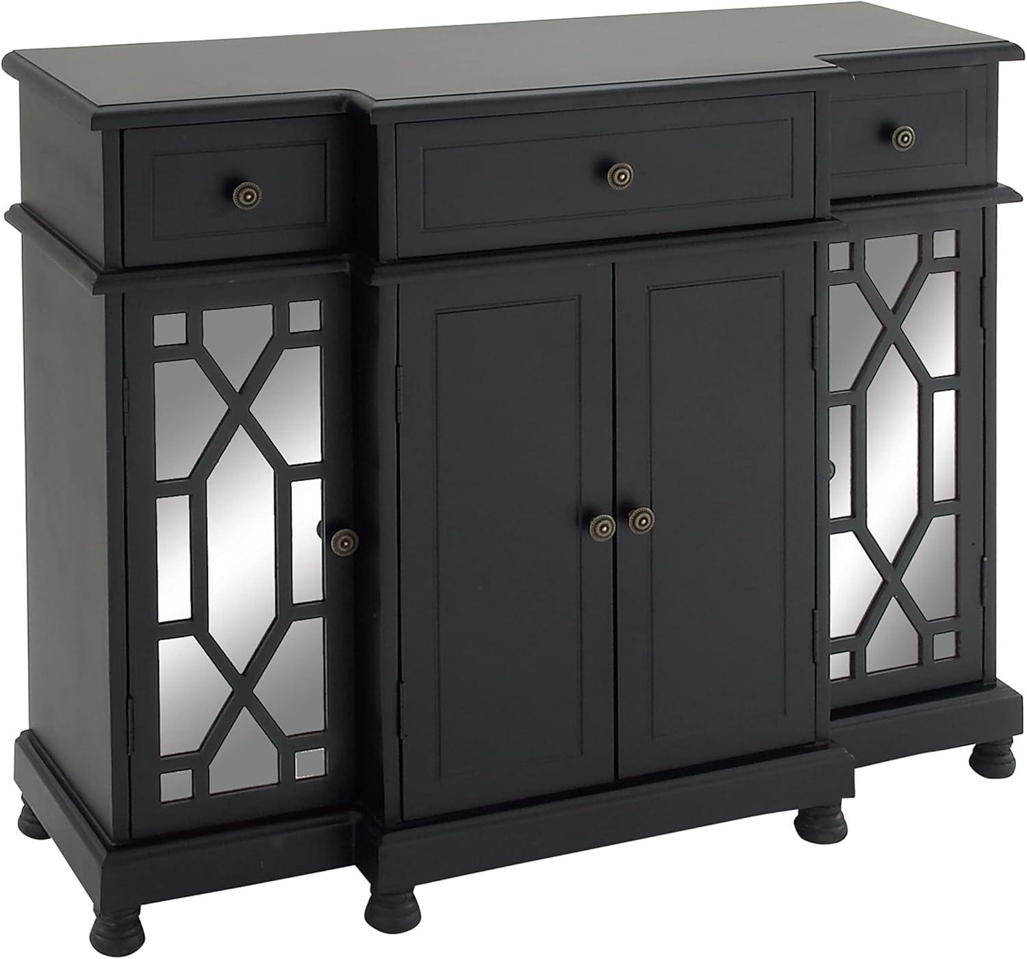 DecMode Wood Glam Cabinet with Geometric Mirror, Black, 43"W