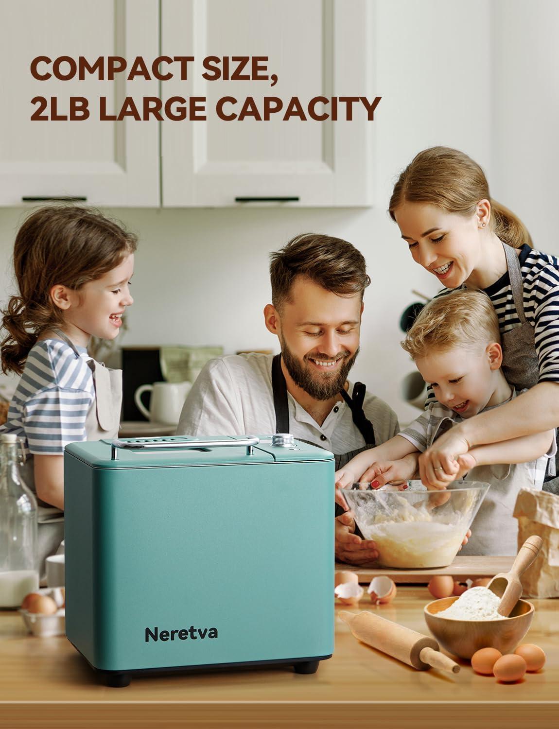 Neretva Bread Maker, 20-in-1 Automatic Bread Machine with Dual Heaters, 2LB Ceramic Pan, Stainless Steel, Green