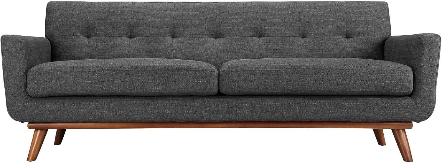 Engage Mid-Century Modern Gray Fabric Tufted Sofa with Wood Legs