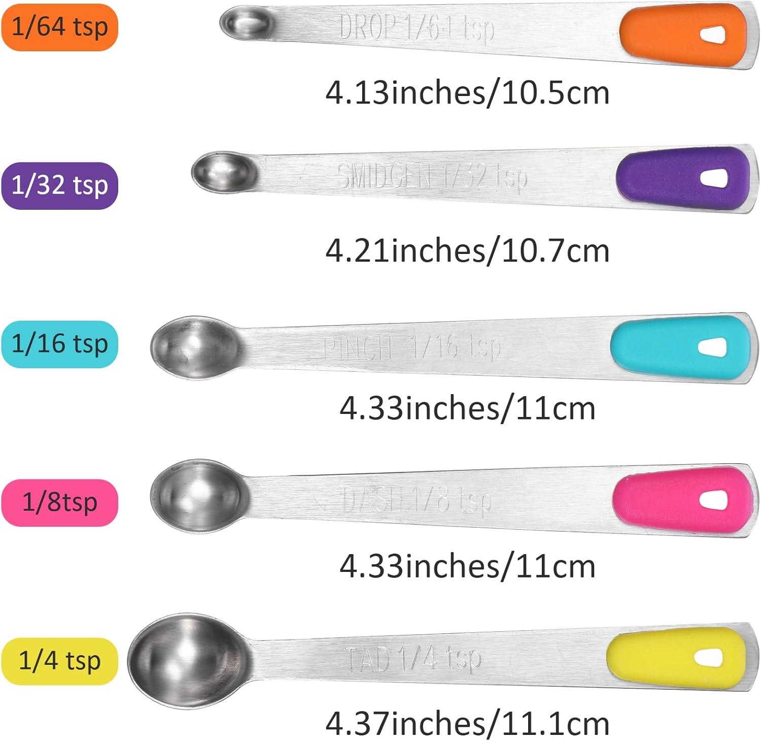 Colorful Silicone and Stainless Steel Mini Measuring Spoon Set, 5 Pieces