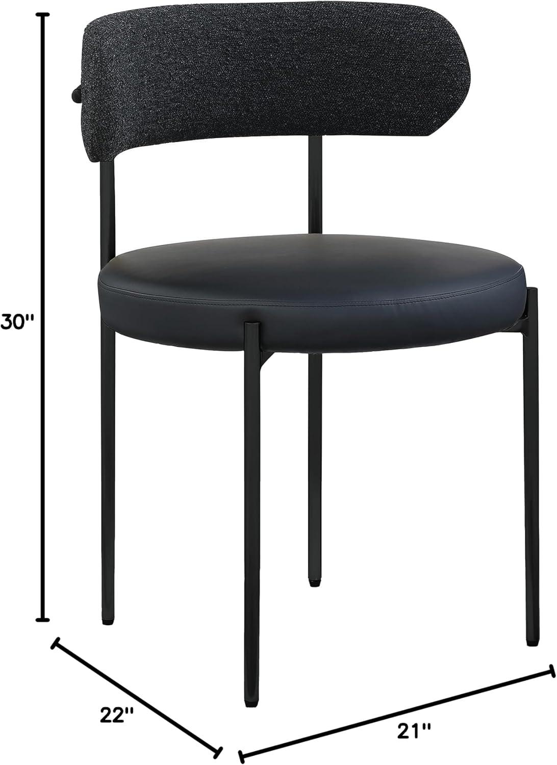 Meridian Furniture 887Black-C Beacon Collection Modern | Contemporary Upholstered Dining Chair, Rich Black Boucle Fabric, Brushed Brass Finish Iron Frame, 22" W x 21" D x 30" H, Black, Set of 2
