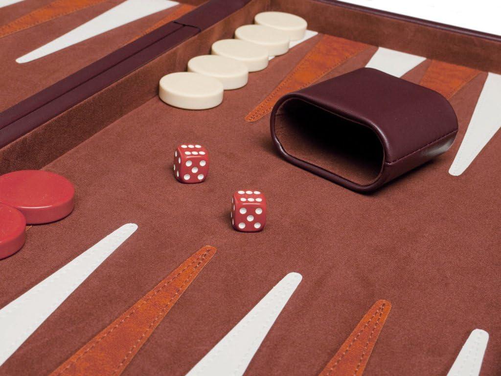 21-Inch Brown Faux Suede Backgammon Set with Brass Clasp