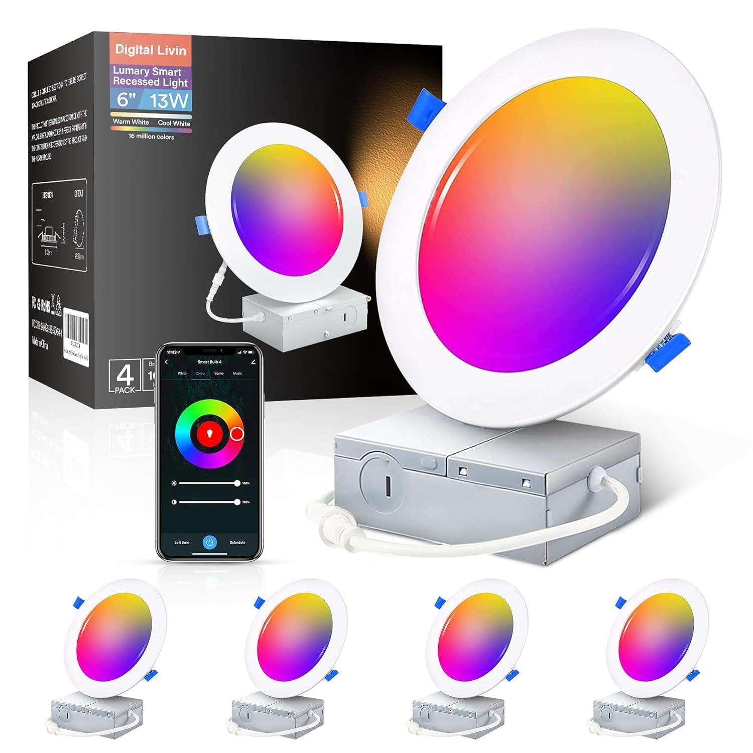 LEDVANS 4 Inch Smart Recessed Light, Color Changing Rgbcw, Voice Control (Set of 4) F-80425