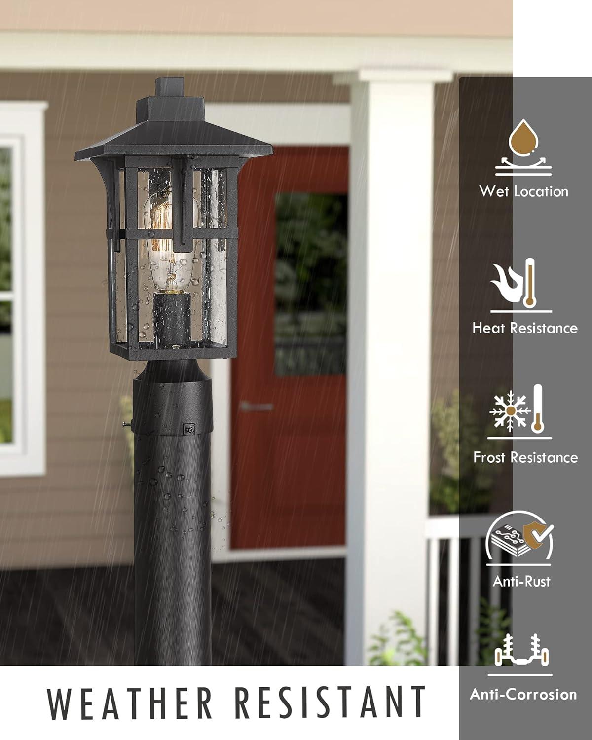 Matte Black Seeded Glass Outdoor Post Light Set