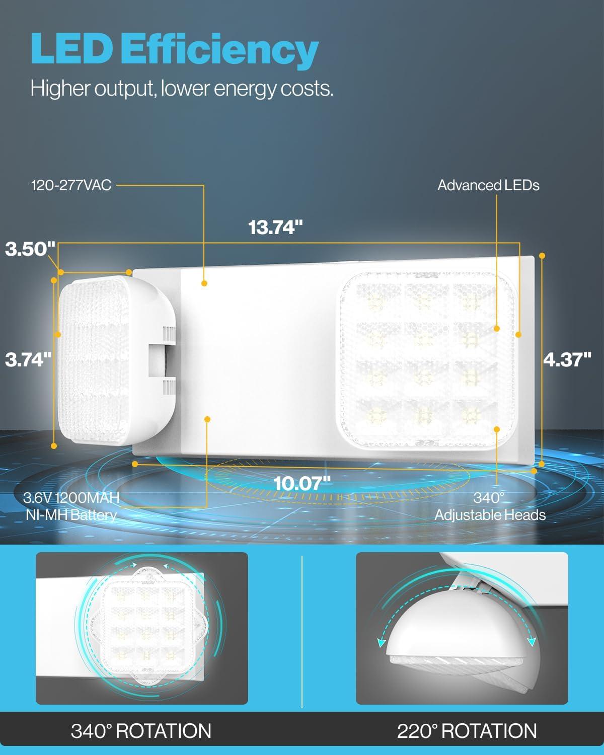 Sunco LED Emergency Lights, Commercial Lighting for Business, Power Outages, Offices, with Backup Battery (90 Minutes), Wall Mount, Hard Wired, 120-277V, Fire Resistant (94V-0) UL 2 Pack.