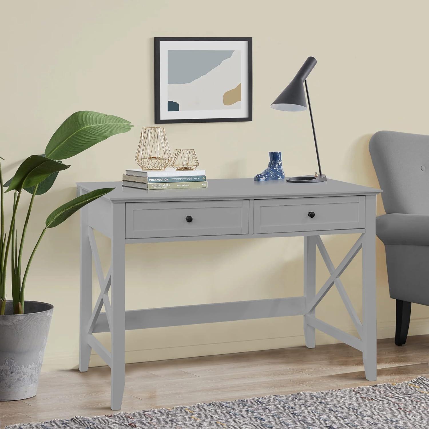 Gray Rectangular Modern Engineered Wood Computer Desk with Drawers