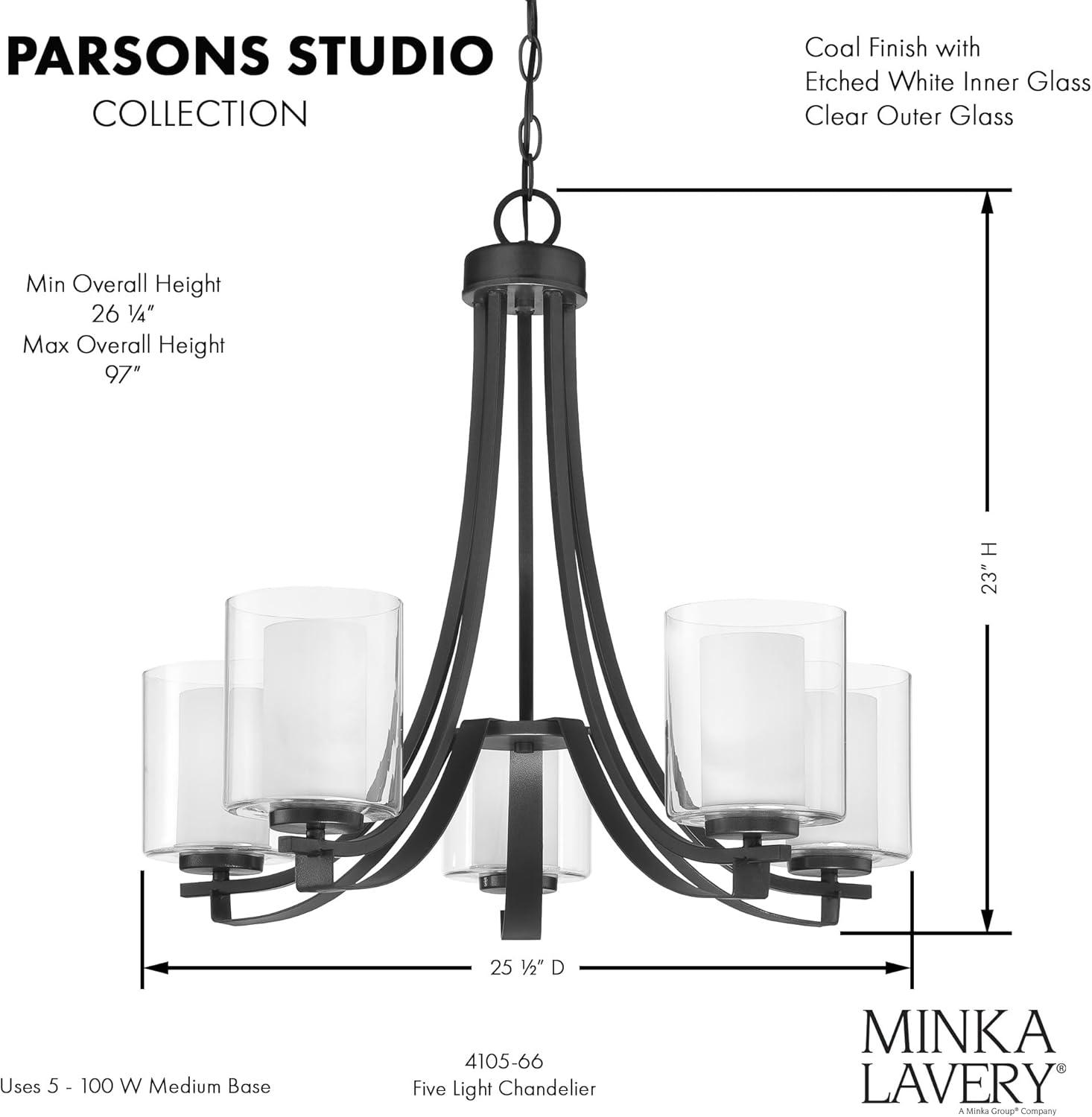 Minka Lavery Sand Coal Pendant Chandelier 25 1/2" Wide Modern Clear Outer White Inner Glass Shade 5-Light Fixture for Dining Room