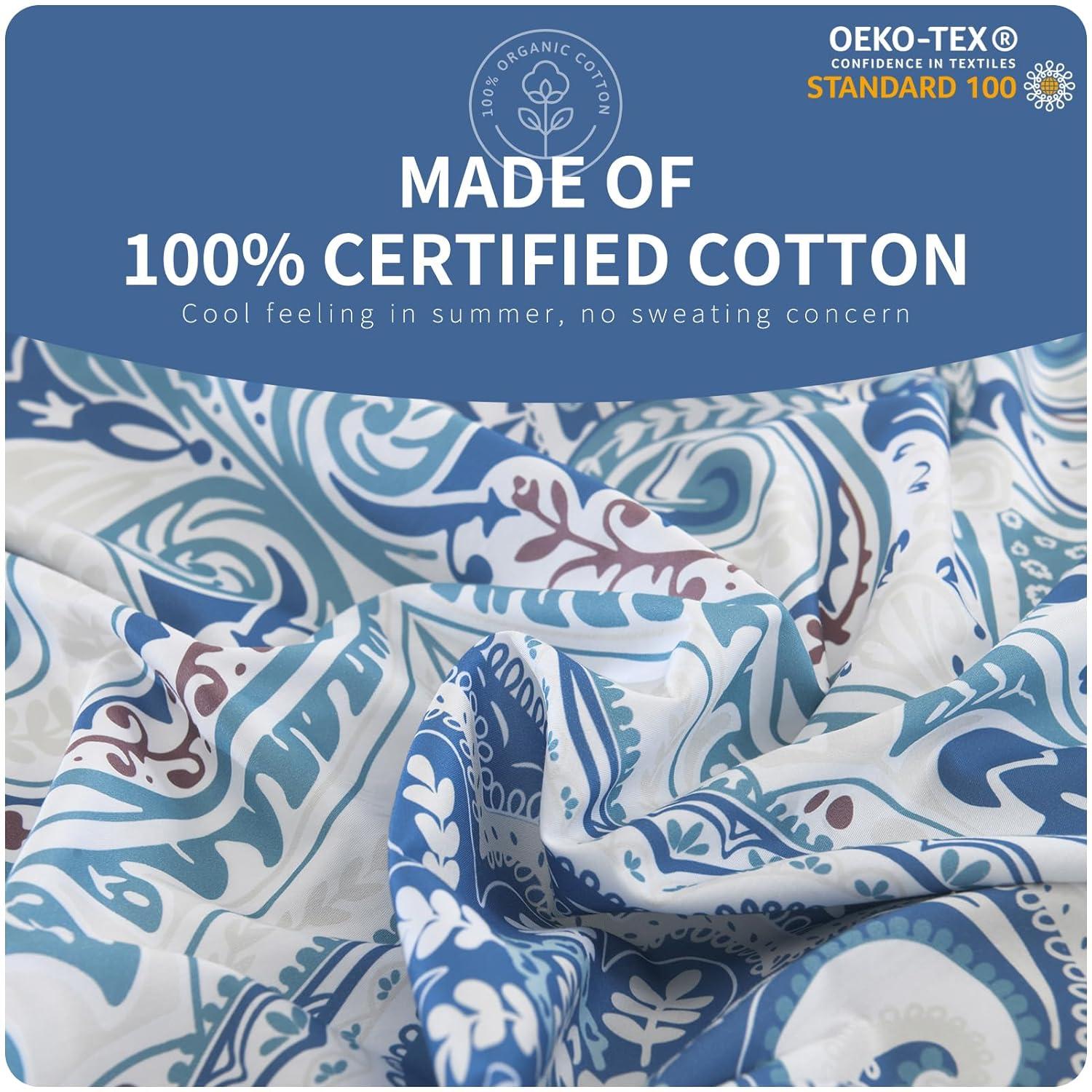 Blue and White Damask Queen Size Microfiber Duvet Cover Set