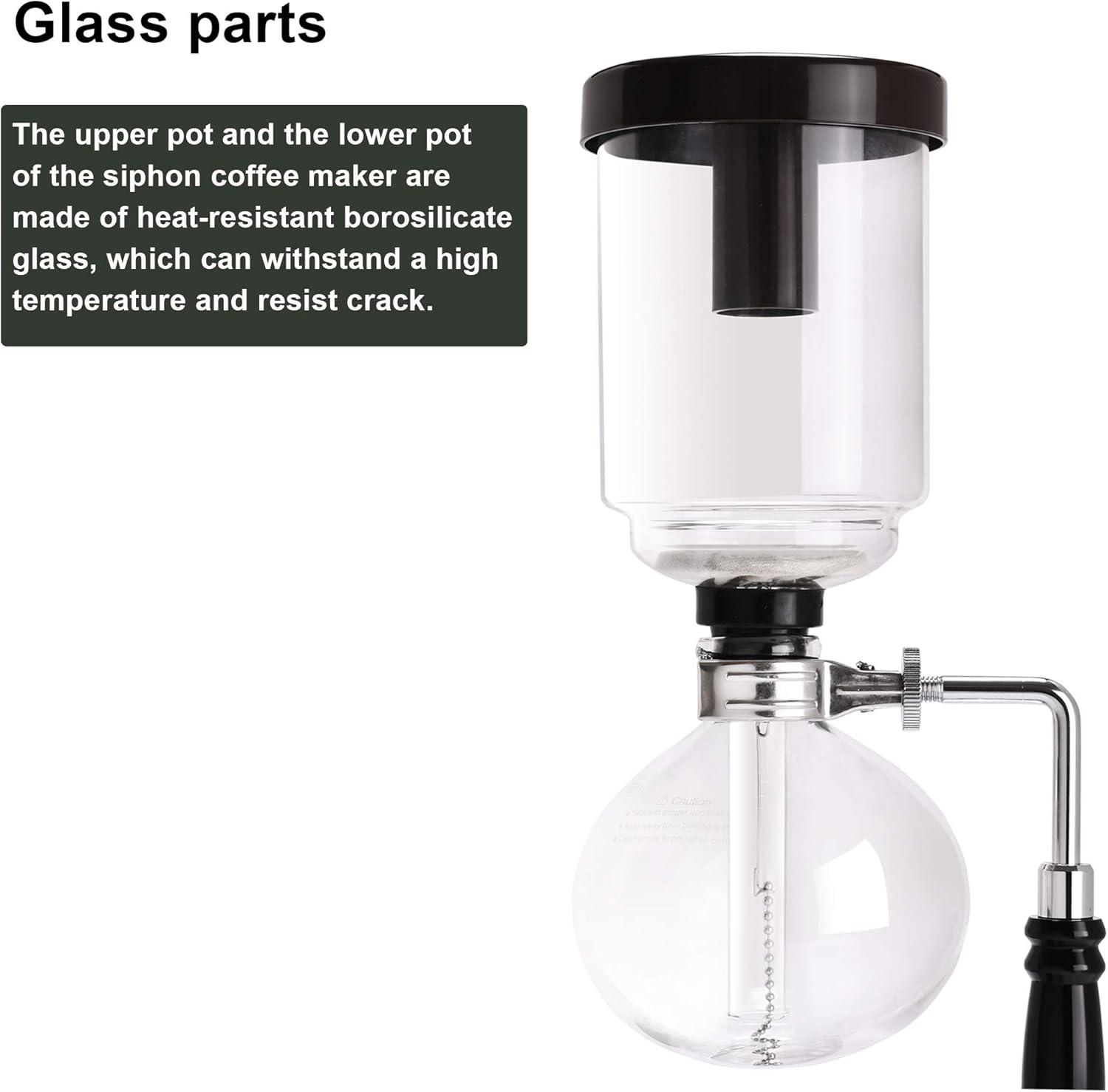 LUEUR Siphon Coffee Maker, Vacuum Coffee Brewer, Heat-Resistant 5-Cup Glass Siphon Coffee Maker with Reusable Cloth Filter, Hot Tea Maker for Home, Household and Office