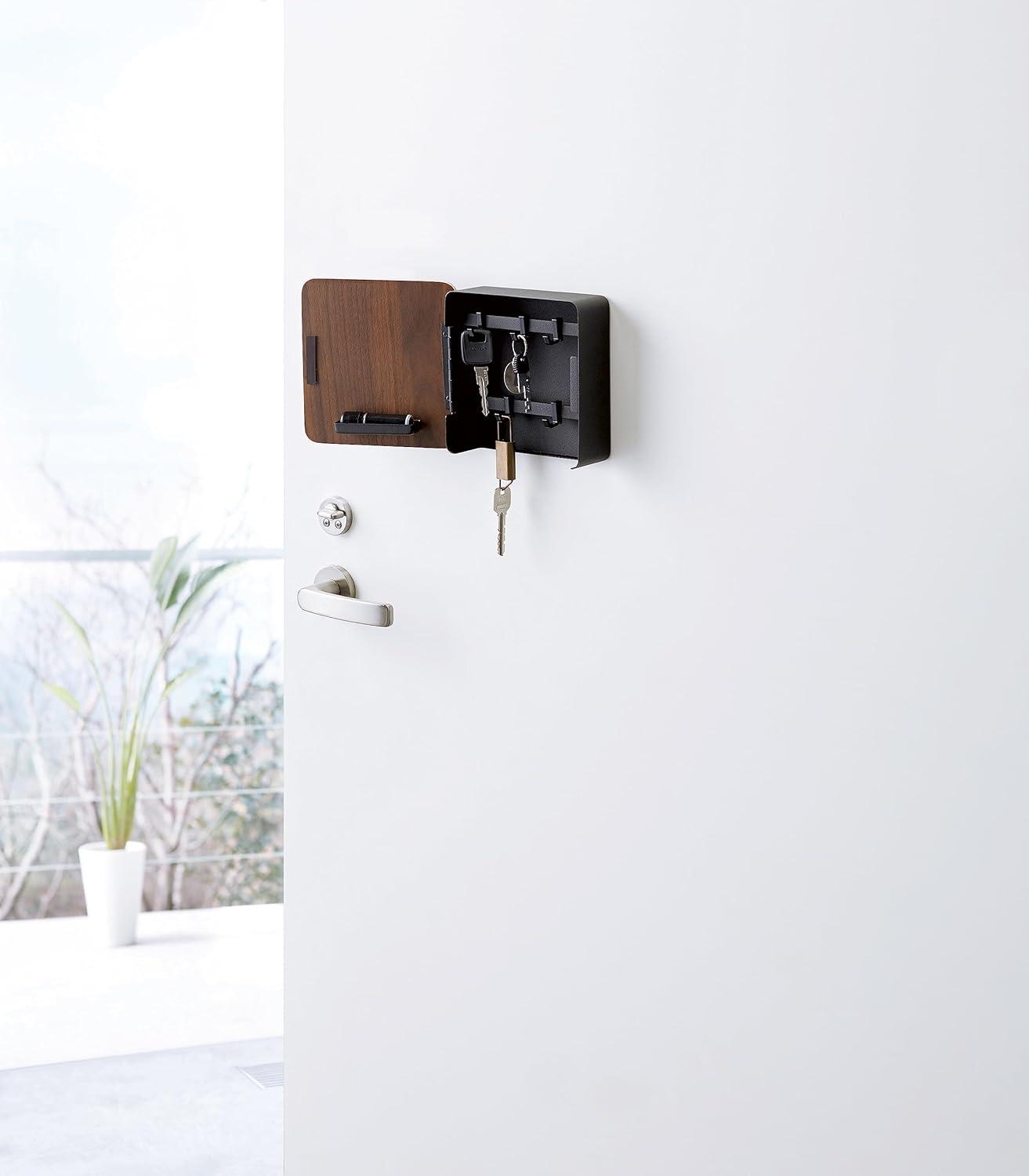Yamazaki Home Yamazaki Home Square Magnetic Key Cabinet, Wood Accented Keychain Organizer, Steel + Wood, Magnetic