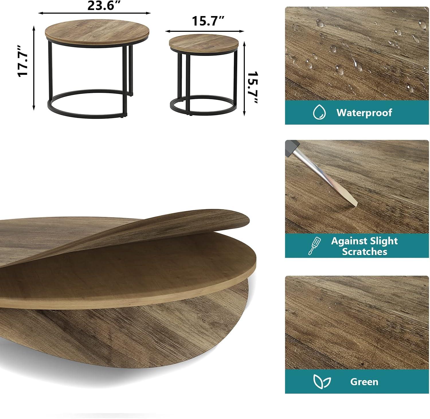 Modern Round Black Wood Grain Nesting Coffee Table Set