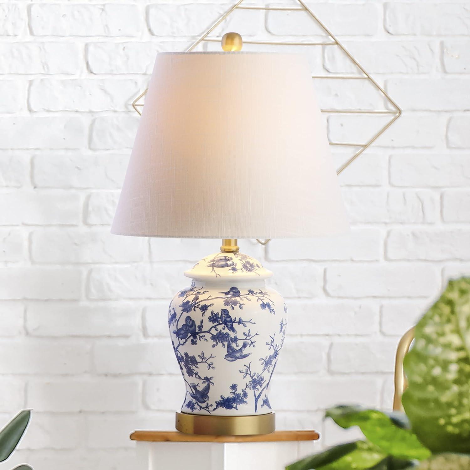 JONATHAN Y Penelope 22" French Country Cottage Ceramic/Iron Chinoiserie Ginger Jar LED Table Lamp, Navy/White