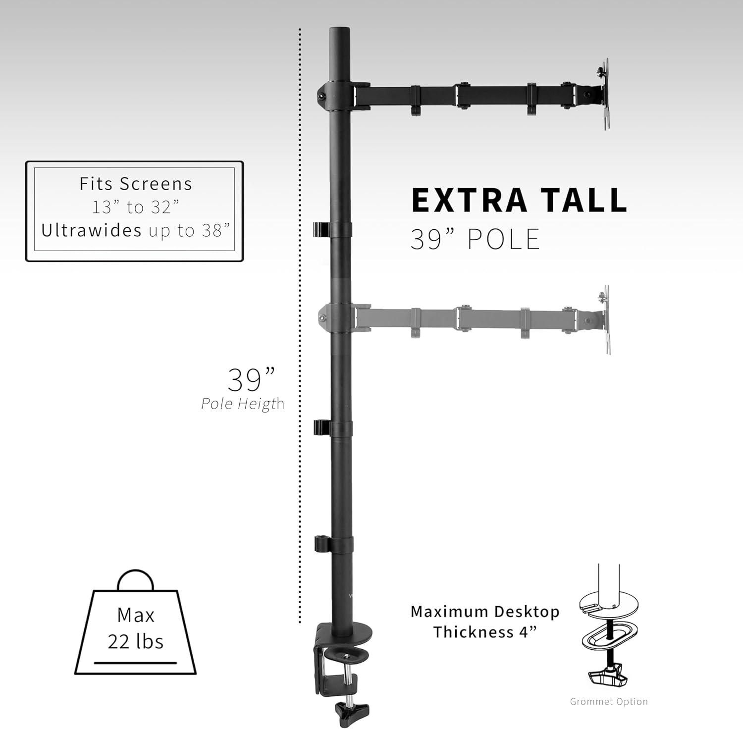 Vivo Single Monitor Extra Tall Desk Mount