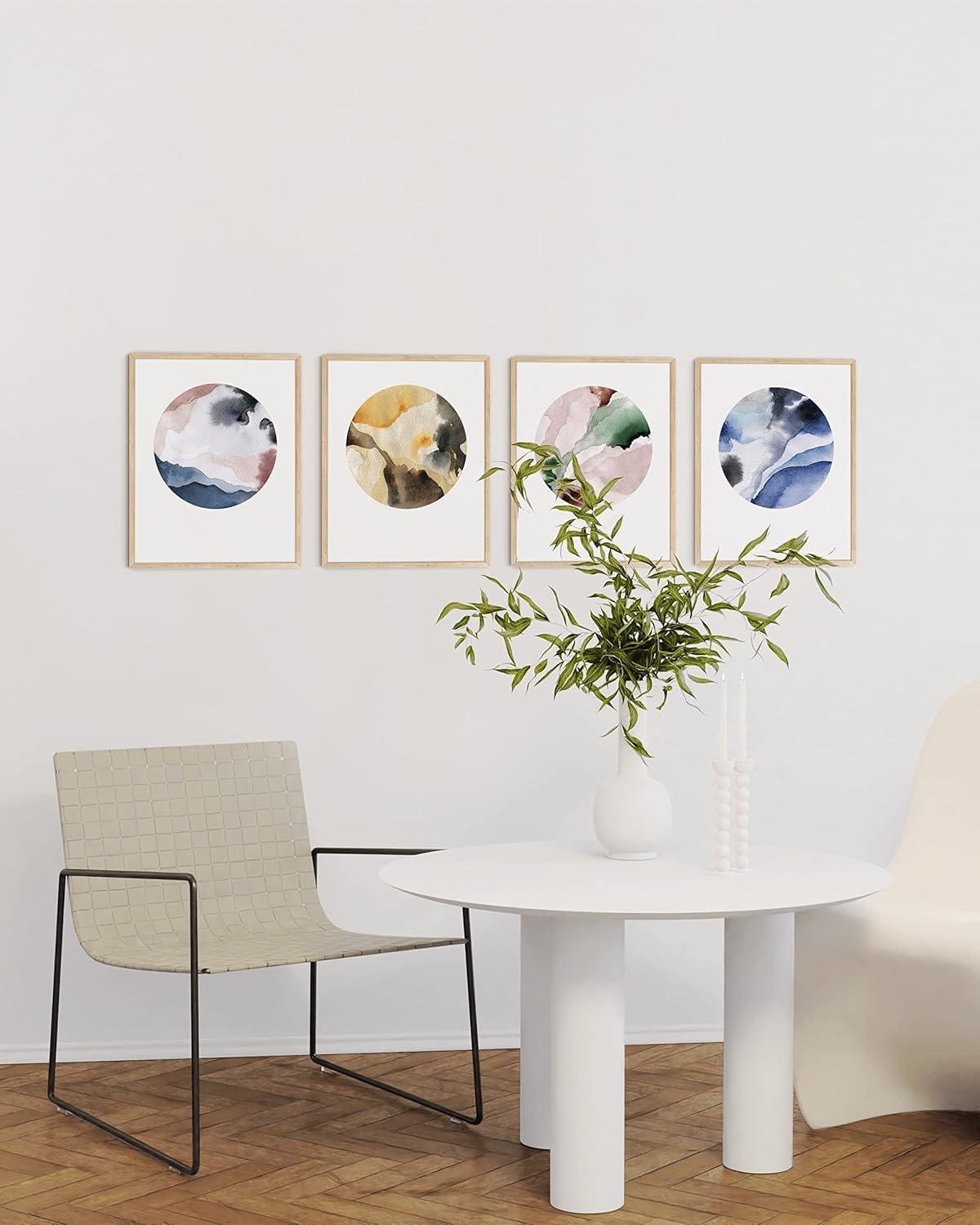 HAUS AND HUES Watercolor Prints Wall Art Pastel - Set of 4 Minimalist Wall Art Prints and Posters, Modern Wall Art for Bedroom, Minimalistic Art Prints, Color Swirls Circles Wall Art (11x14 UNFRAMED)