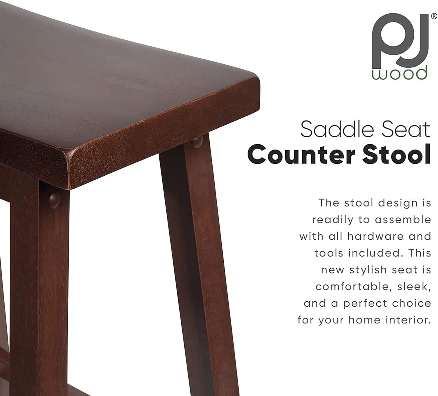 PJ Wood Classic Modern Solid Wood 24 Inch Tall Backless Saddle-Seat Easy Assemble Counter Stool for All Occasions, Walnut (1 Piece)