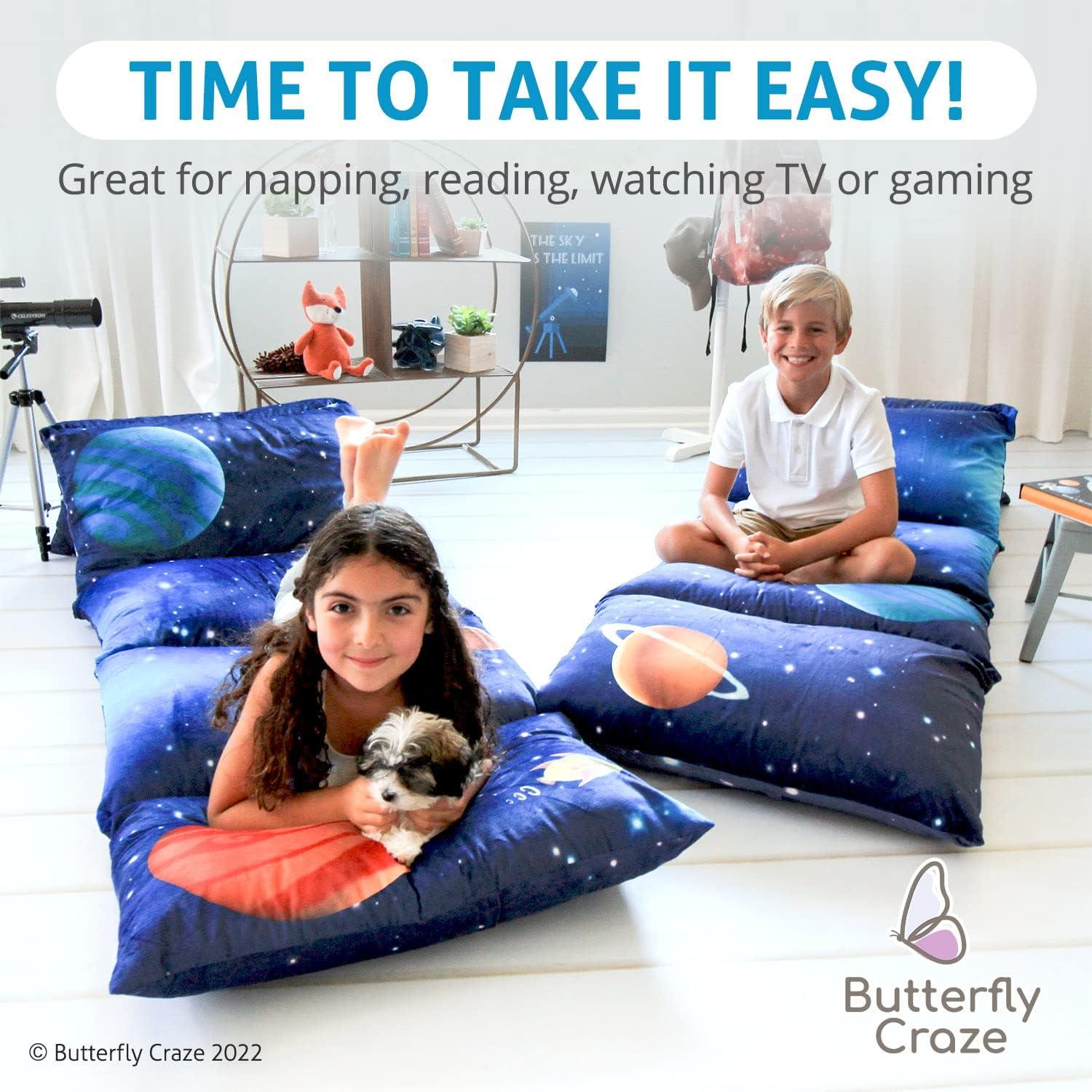 Butterfly Craze Butterfly Craze Floor Pillow Case, Mattress Bed Lounger Cover, Galaxy Blue, Queen Size - for Kids & Adults
