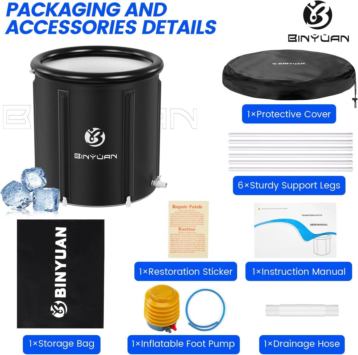 BINYUAN Large Ice Bath Tub Portable Cold Water Tub Cold Therapy Tub for Athlete Recovery