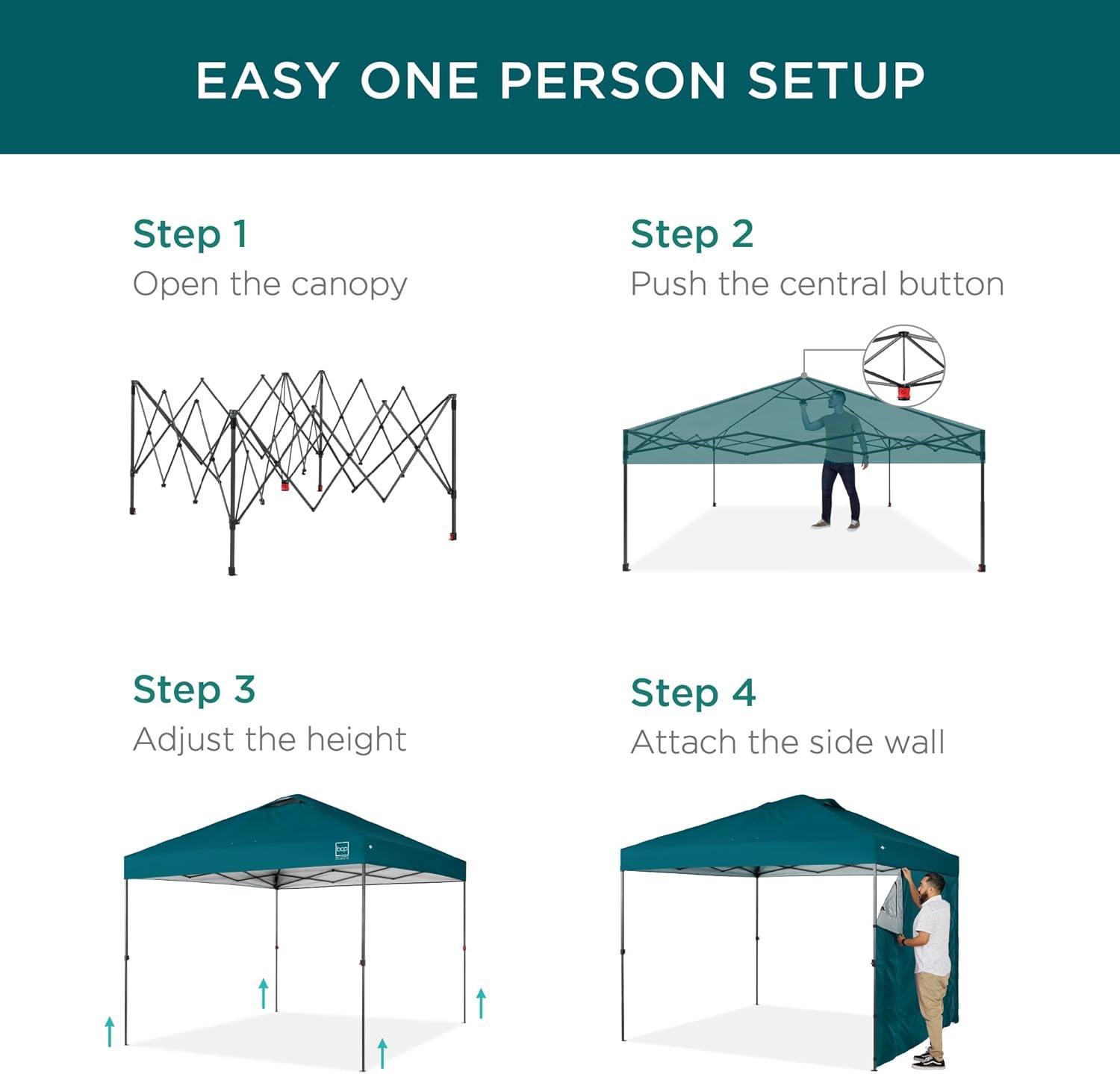 Cerulean 10x10ft Pop-Up Canopy Tent with Side Wall and Storage