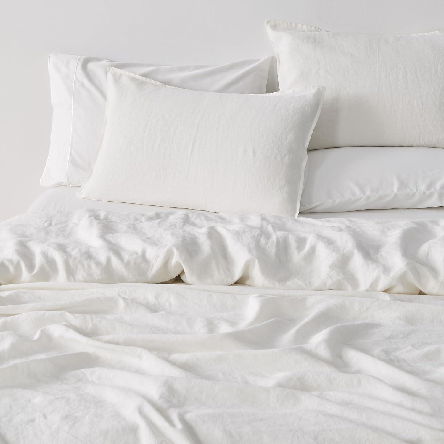 Great Bay Home 100% European Flax Linen Duvet Cover Set, Lightweight, Breathable, 3-Piece Set (Sand, Full / Queen)