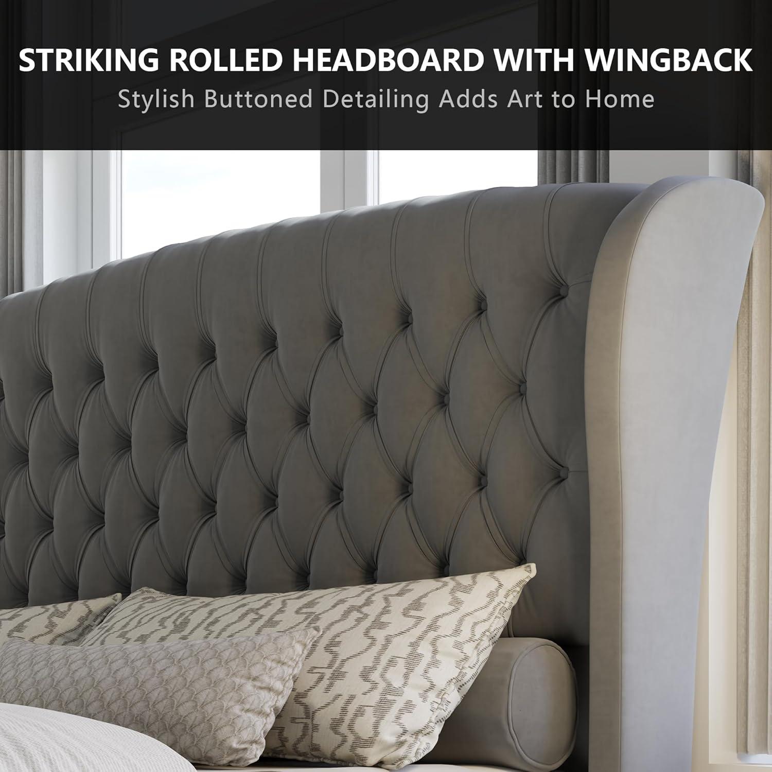 Dulane Chenille / Velvet Upholstered Sleigh Bed with Scroll Wingback Headboard