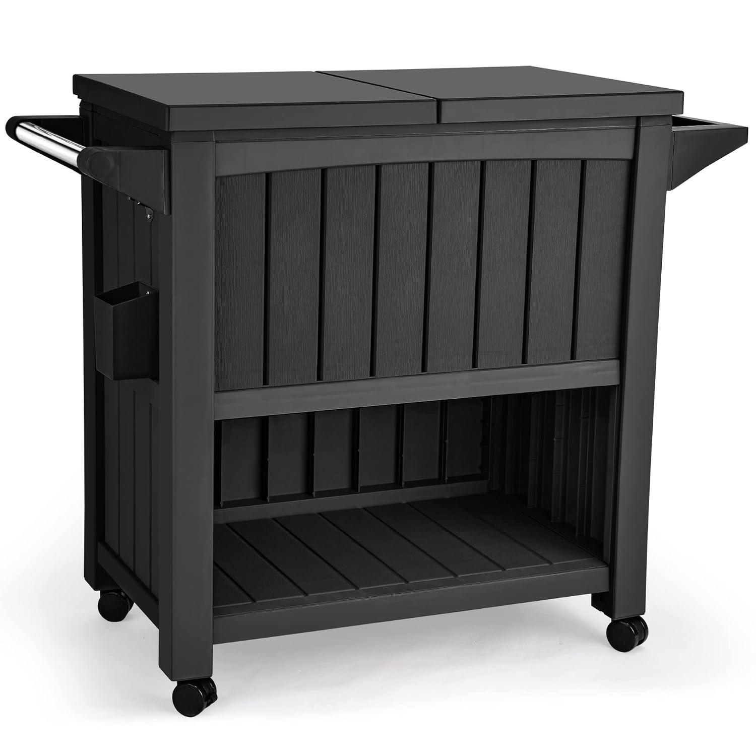 YITAHOME 85 Quart Rolling Cooler Cart with Bottle Opener Drainage, Portable Cooler on Wheels, Outdoor Beverage Cart Ice Chest for Patio Pool Deck Party BBQ Cookouts (Taupe)