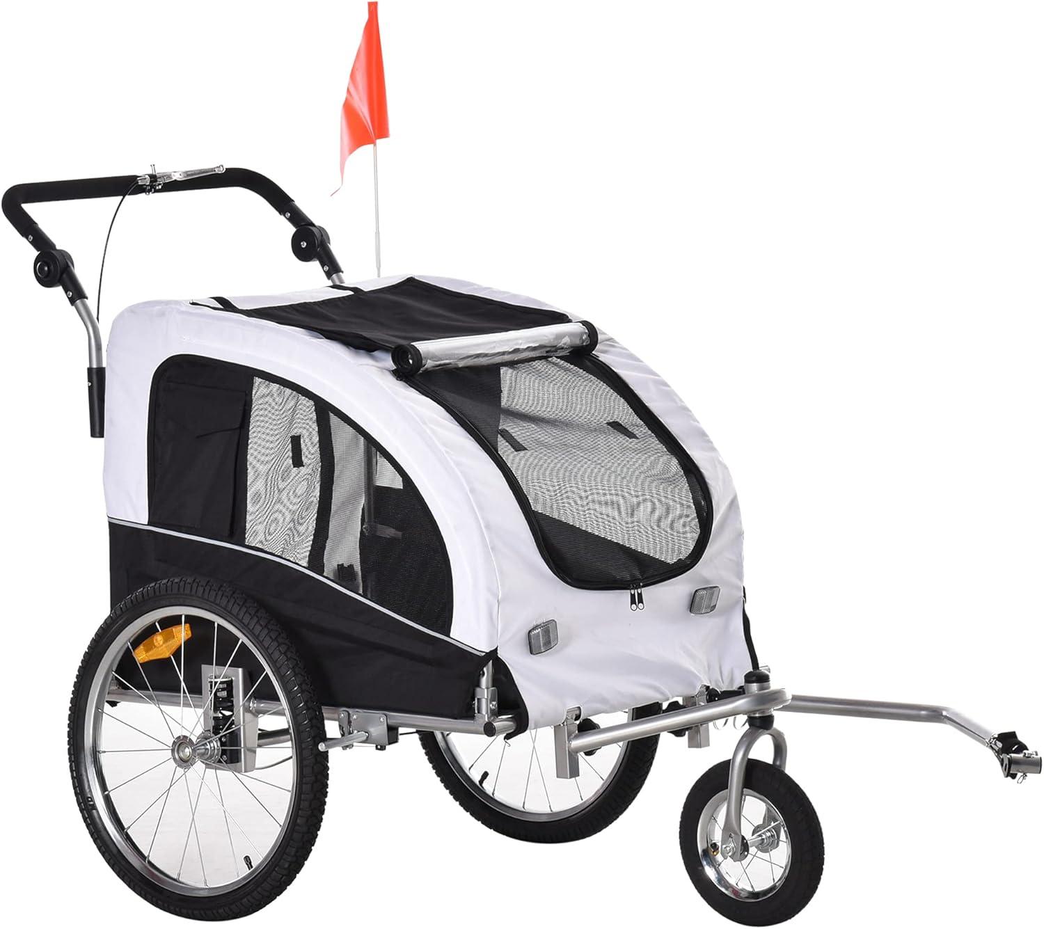 White and Black 2-in-1 Pet Bike Trailer and Stroller