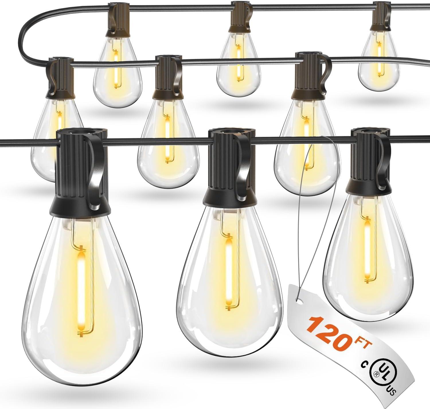 luckystyle 30FT LED Outdoor String Lights with 8+1 Edison Shatterproof Waterproof Bulbs, 2700K Commercial Grade Patio Lights, Heavy Duty Outside Hanging Outdoor Lights for Garden Porch Deck Decor