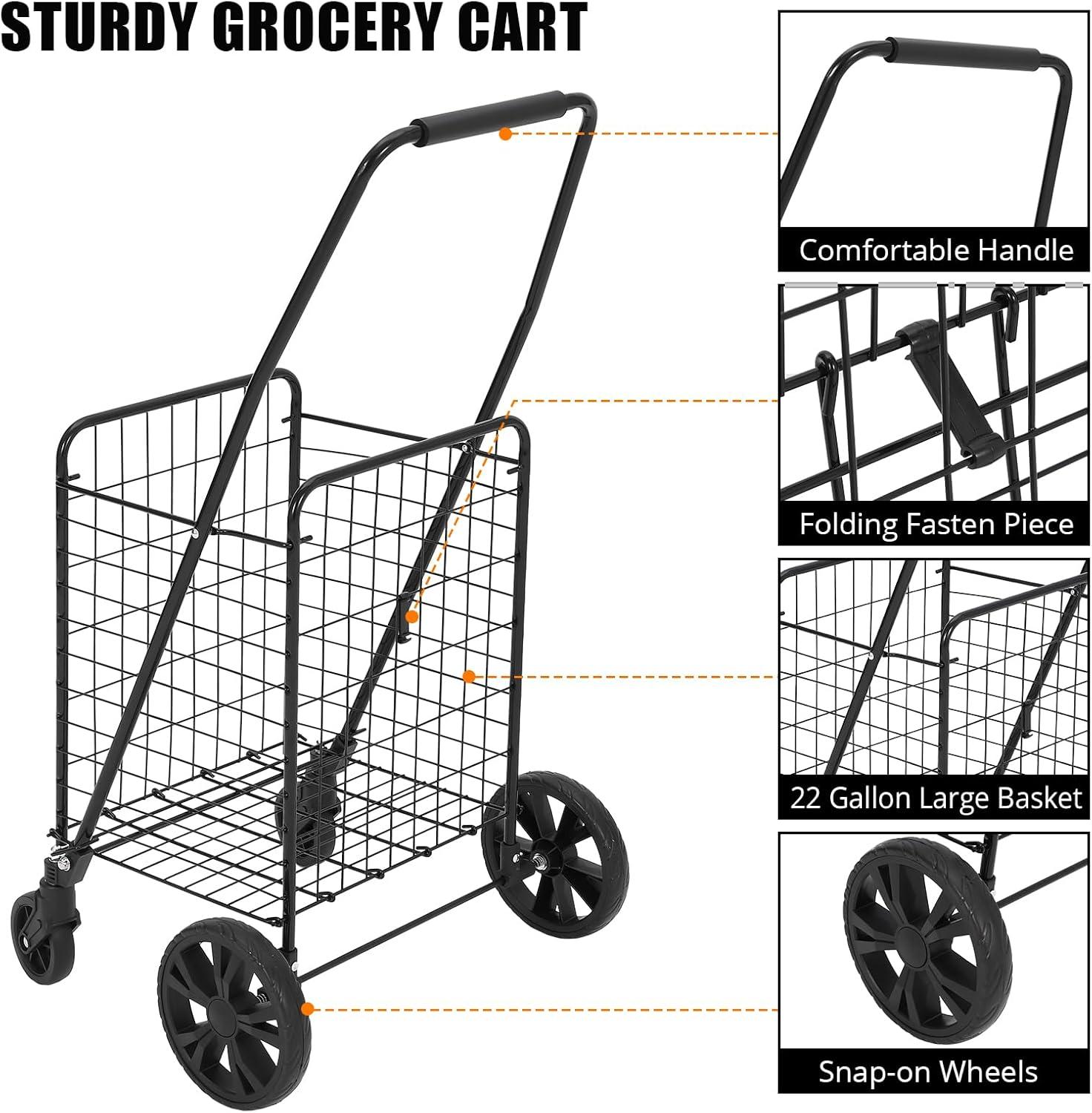 Black Metal Folding Utility Cart with 360° Swivel Wheels