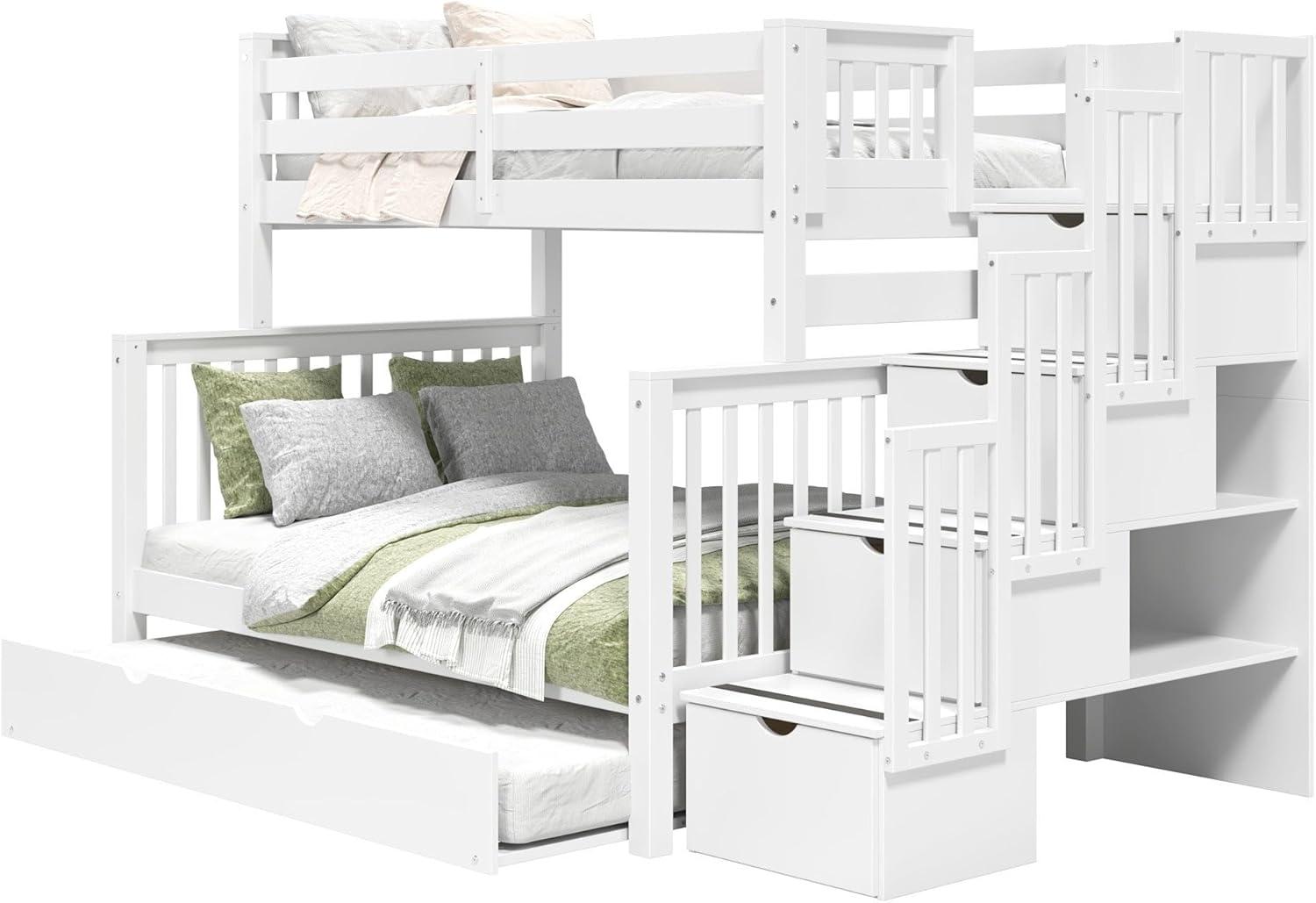 Bedz King - Literas con Escalera Doble con 4 Cajones en los Escalones y una Cama Nido Doble, Color Blanco