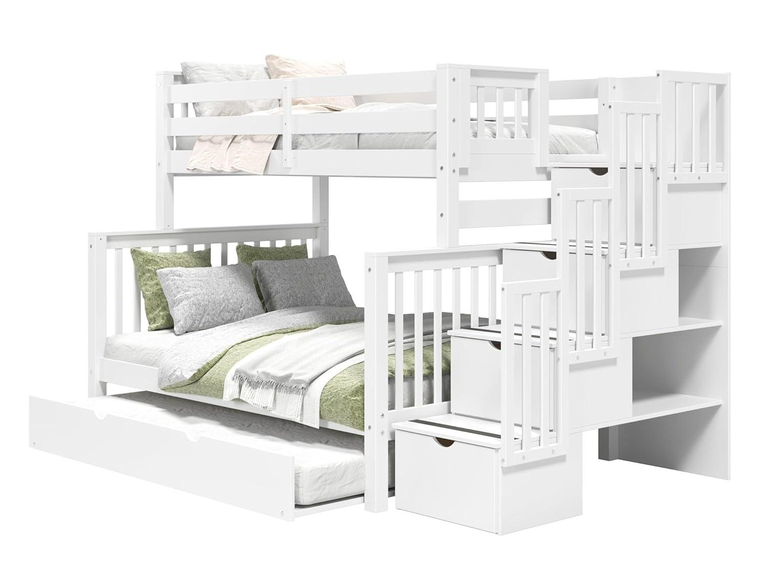 Bedz King - Literas con Escalera Doble con 4 Cajones en los Escalones y una Cama Nido Doble, Color Blanco