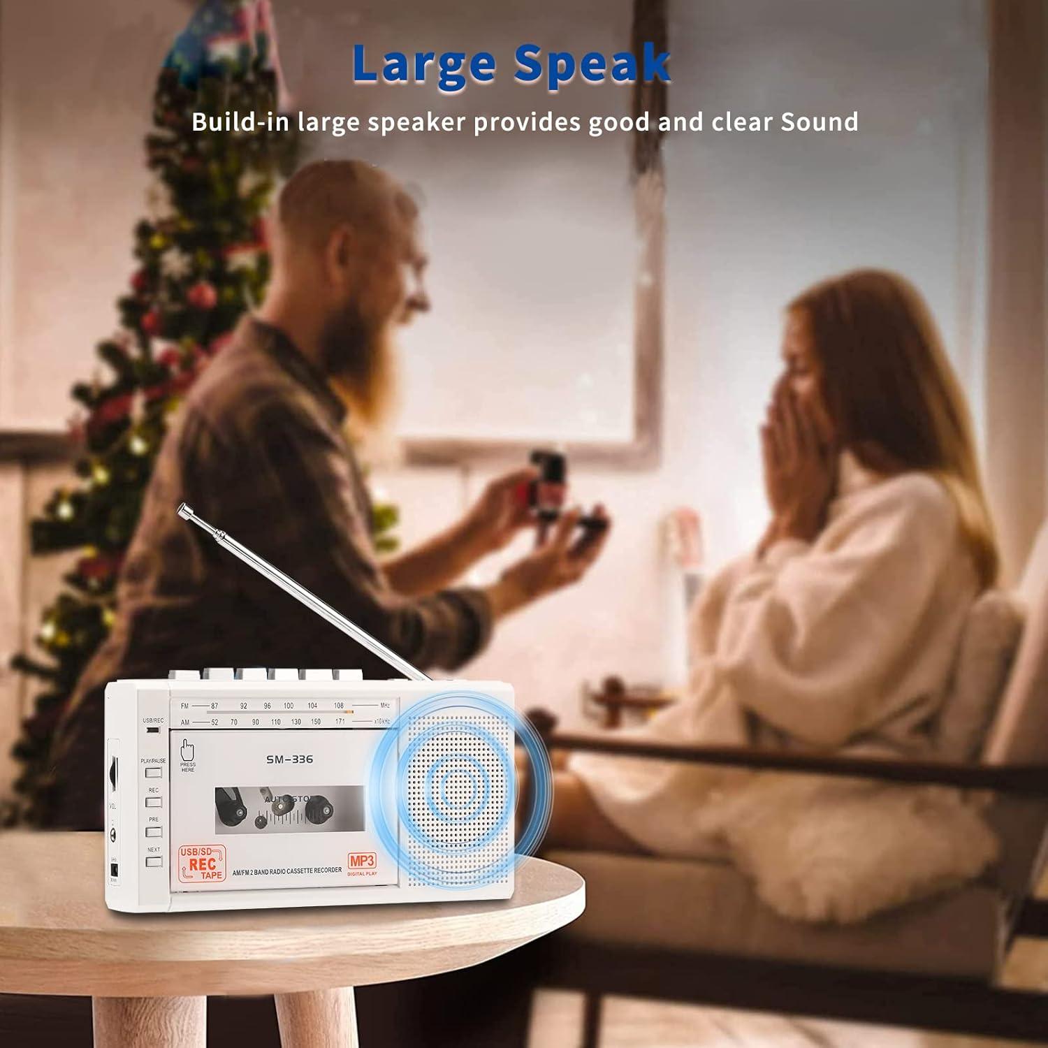 Small Cassette Player Recorder, Cassette to Digital Converter via USB or Micro SD Card, Powered by AC or 4 AA Battery, AM FM Radio Tape Recorder with Build-in Speaker and Earphone Jack