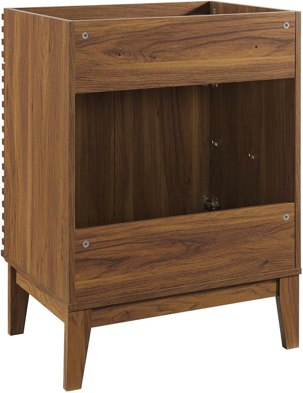 Mid-Century Modern Render 24" Walnut Grain Bathroom Vanity Cabinet